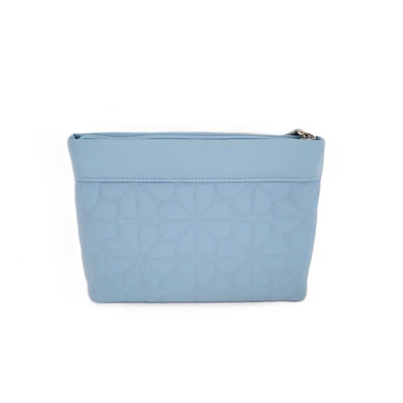 Kate Spade KK254 Spade Flower Quilted Cosmetic Case Makeup Bag Montauk Blue - Picture 3 of 7